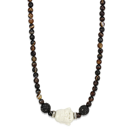 LO3814 - Ruthenium Brass Necklace with Synthetic Glass Bead in Multi Color-0