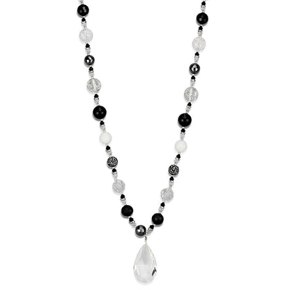 LO3817 - Antique Silver White Metal Necklace with Synthetic Synthetic Glass in Clear-0