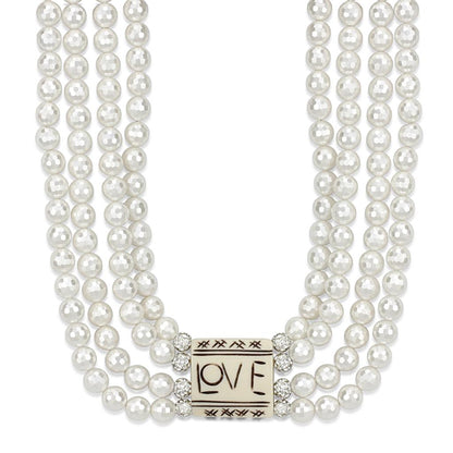 LO3820 - Antique Silver White Metal Necklace with Synthetic Glass Bead in White-0