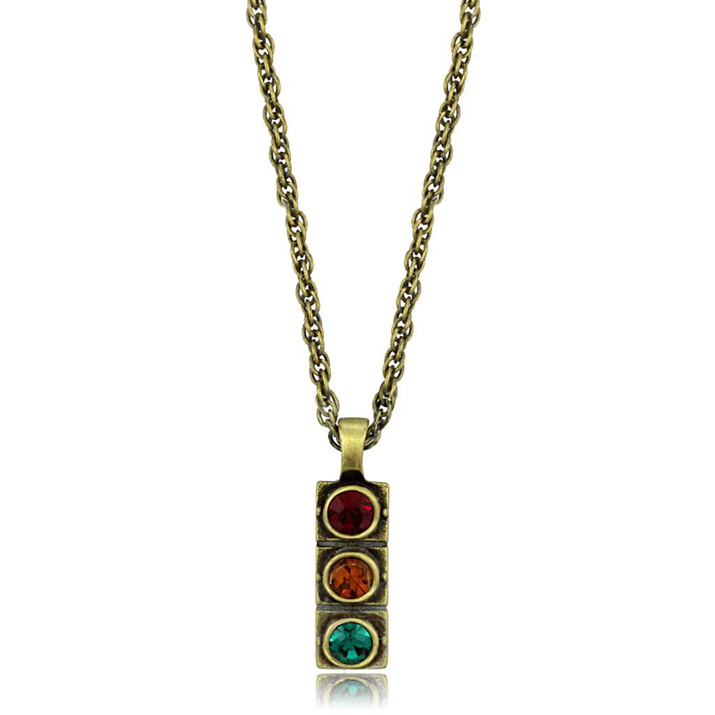 LO3836 - Antique Copper Brass Chain Pendant with Top Grade Crystal  in Multi Color-0