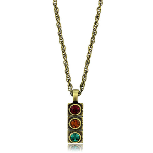 LO3836 - Antique Copper Brass Chain Pendant with Top Grade Crystal  in Multi Color-0