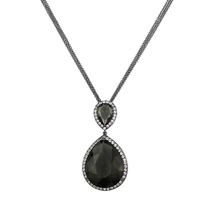 LO3847 - TIN Cobalt Black Brass Chain Pendant with Synthetic Synthetic Glass in Black Diamond-0