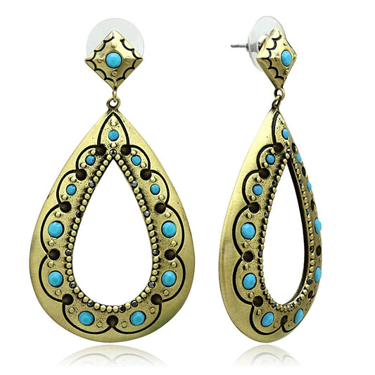 LO3850 - Antique Copper Brass Earrings with Top Grade Crystal  in Turquoise-0