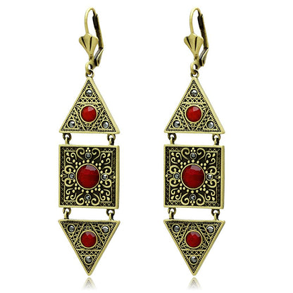 LO3851 - Antique Copper Brass Earrings with Synthetic Synthetic Glass in Siam-0