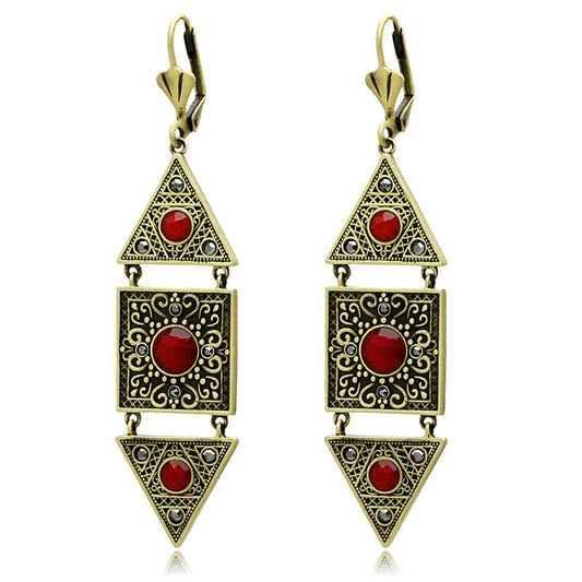 LO3851 - Antique Copper Brass Earrings with Synthetic Synthetic Glass in Siam-0