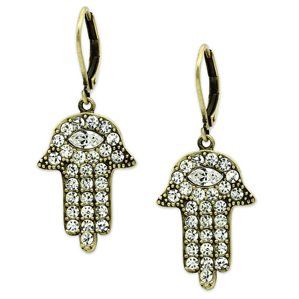 LO3853 - Antique Copper Brass Earrings with Top Grade Crystal  in Clear-0