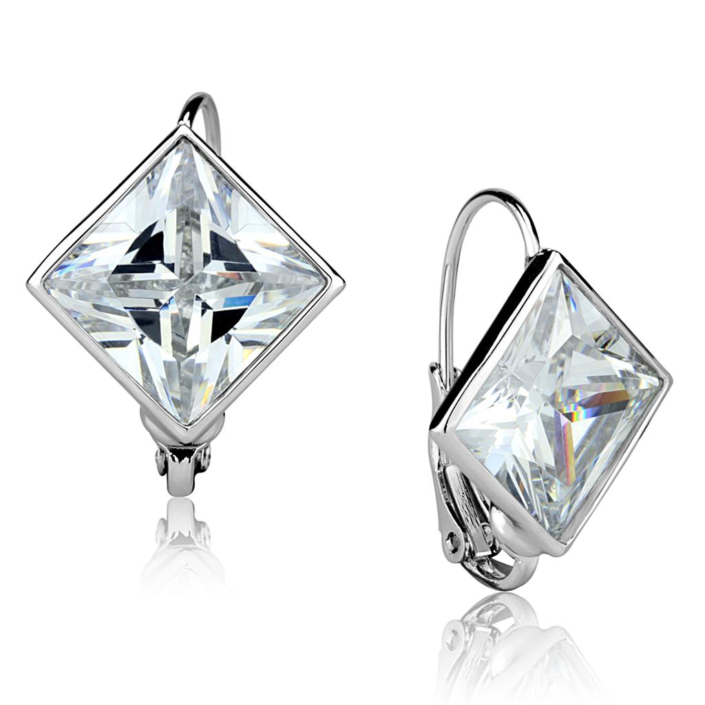 LO3868 - Rhodium Brass Earrings with AAA Grade CZ  in Clear-0