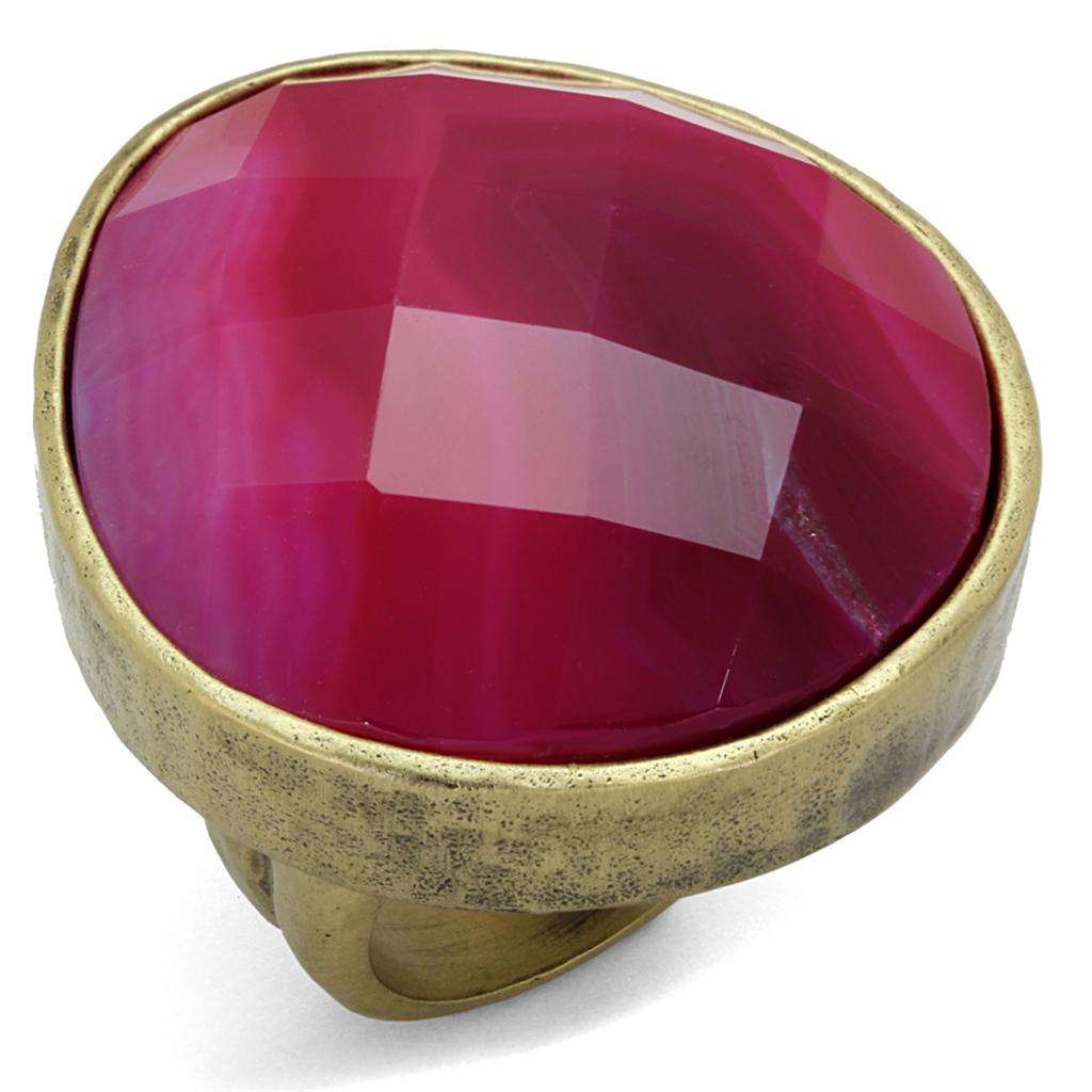 LO3880 - Antique Copper Brass Ring with Synthetic Onyx in Fuchsia-0