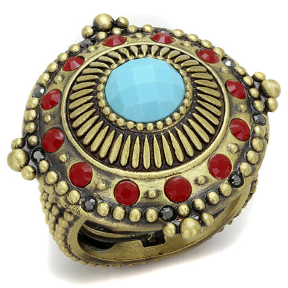 LO3890 - Antique Copper Brass Ring with Synthetic Turquoise in Turquoise-0