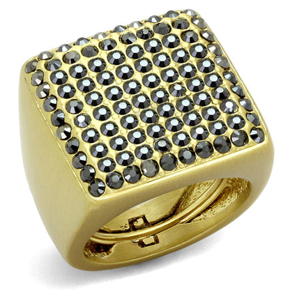 LO3896 - Gold & Brush Brass Ring with Top Grade Crystal  in Hematite-0