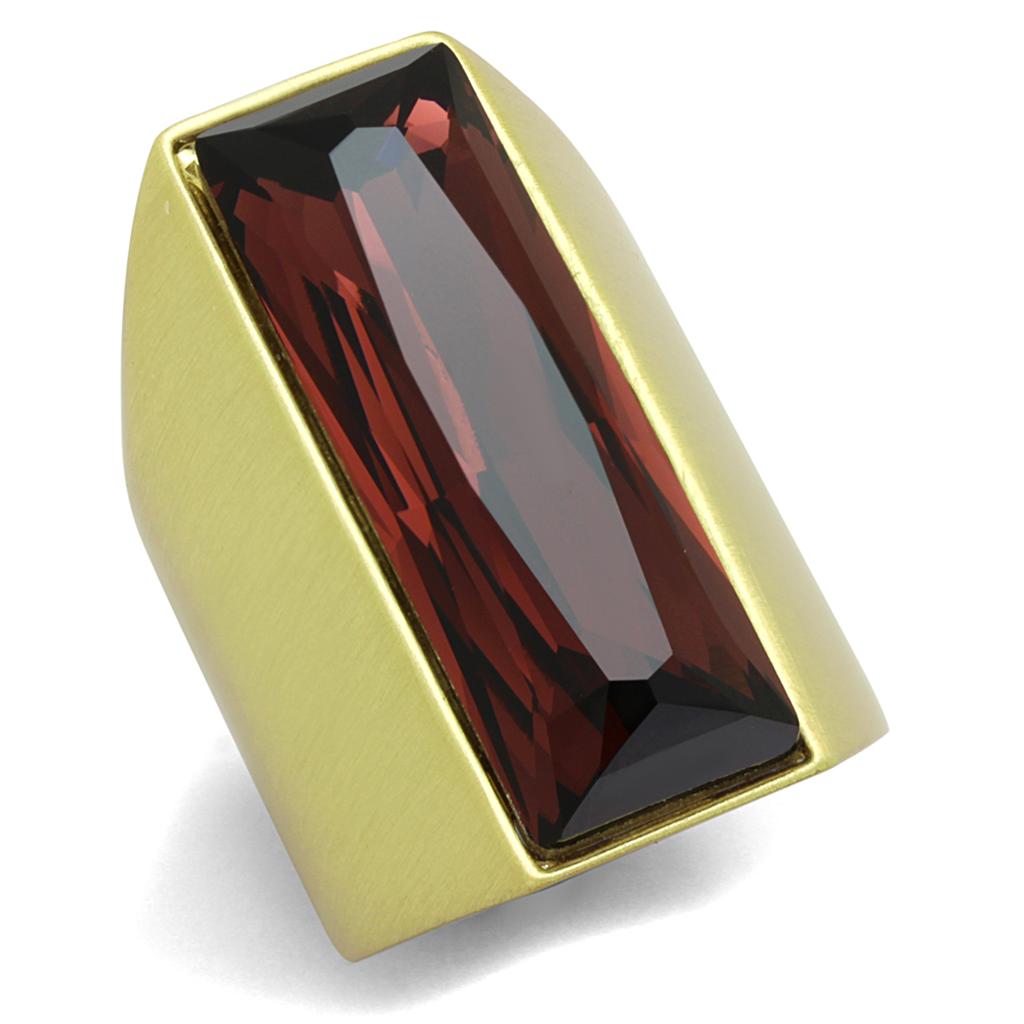 LO3899 - Gold & Brush Brass Ring with Top Grade Crystal  in Siam-0