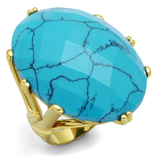 LO3901 - Gold Brass Ring with Synthetic Turquoise in Turquoise-0