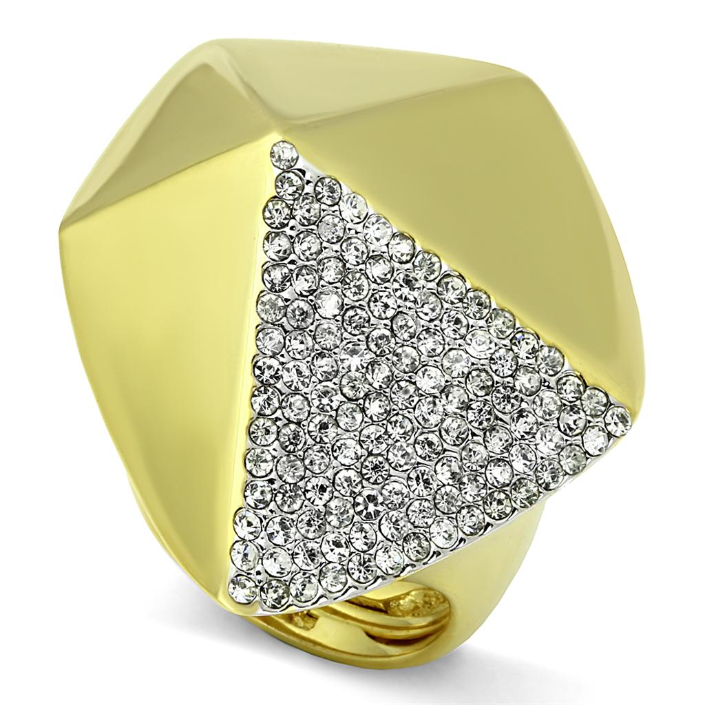 LO3902 - Gold+Rhodium Brass Ring with Top Grade Crystal  in Clear-0
