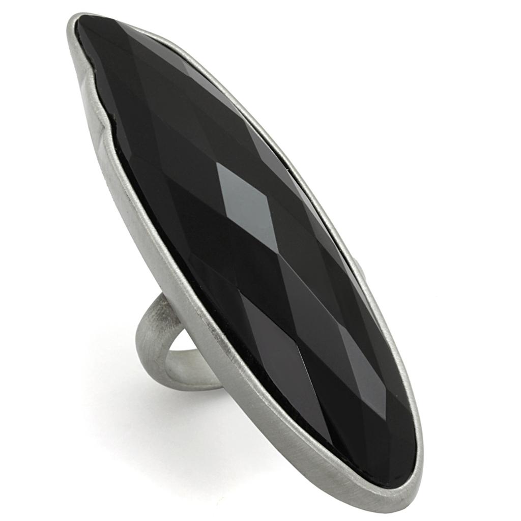 LO3910 - Antique Silver Brass Ring with Synthetic Onyx in Jet-0