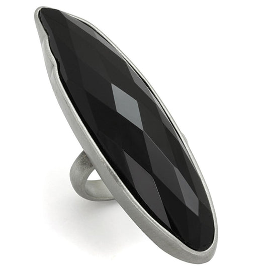 LO3910 - Antique Silver Brass Ring with Synthetic Onyx in Jet-0