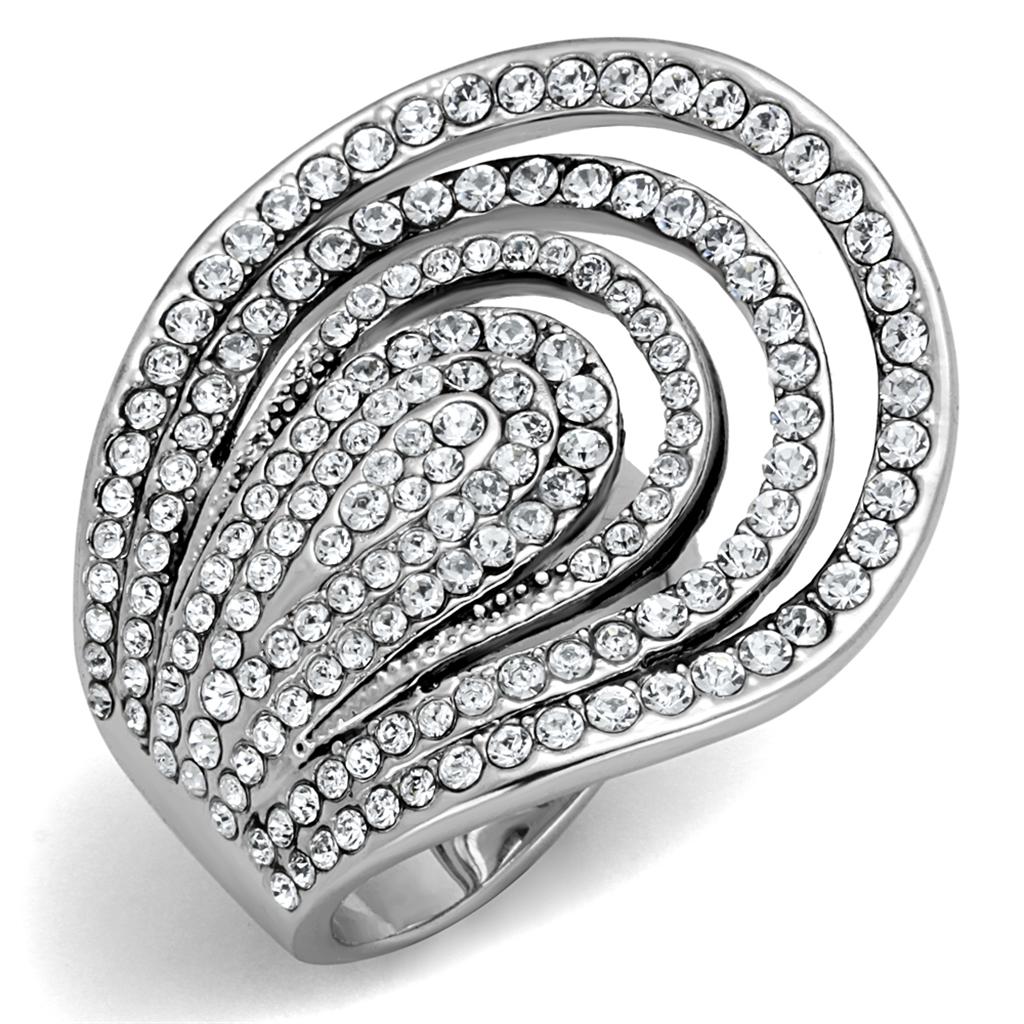 LO3914 - Rhodium Brass Ring with Top Grade Crystal  in Clear-0
