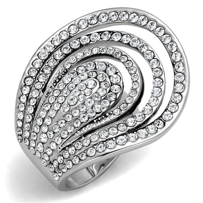 LO3914 - Rhodium Brass Ring with Top Grade Crystal  in Clear-0