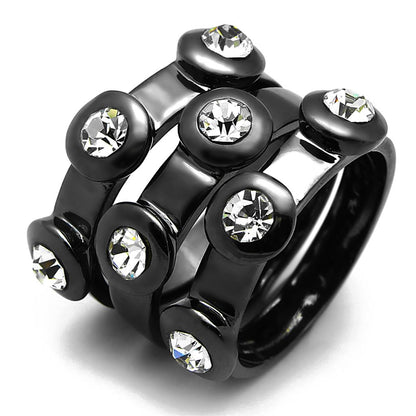 LO3916 - TIN Cobalt Black Brass Ring with Top Grade Crystal  in Clear-0