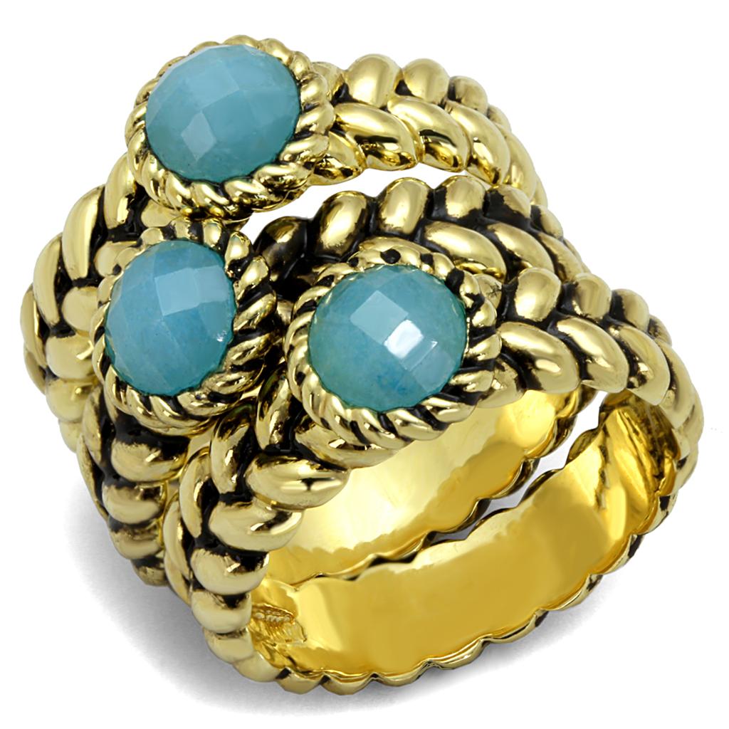 LO3922 - Gold Brass Ring with Synthetic Cat Eye in Sea Blue-0