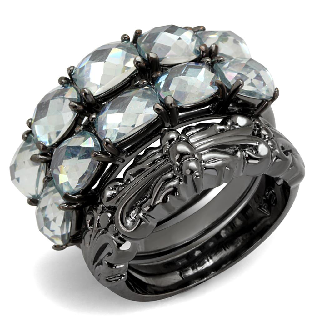 LO3928 - TIN Cobalt Black Brass Ring with Top Grade Crystal  in Black Diamond-0