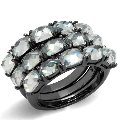 LO3929 - TIN Cobalt Black Brass Ring with Top Grade Crystal  in Black Diamond-0