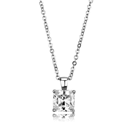 LO3931 - Rhodium Brass Chain Pendant with AAA Grade CZ  in Clear-0