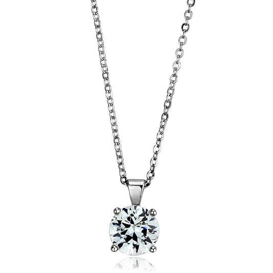 LO3932 - Rhodium Brass Chain Pendant with AAA Grade CZ  in Clear-0