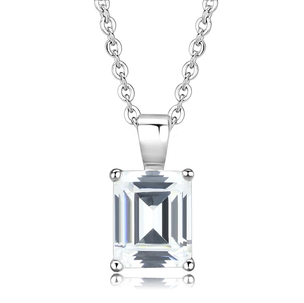 LO3934 - Rhodium Brass Chain Pendant with AAA Grade CZ  in Clear-0