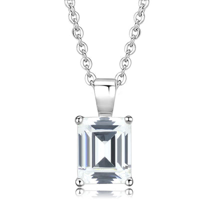 LO3934 - Rhodium Brass Chain Pendant with AAA Grade CZ  in Clear-0
