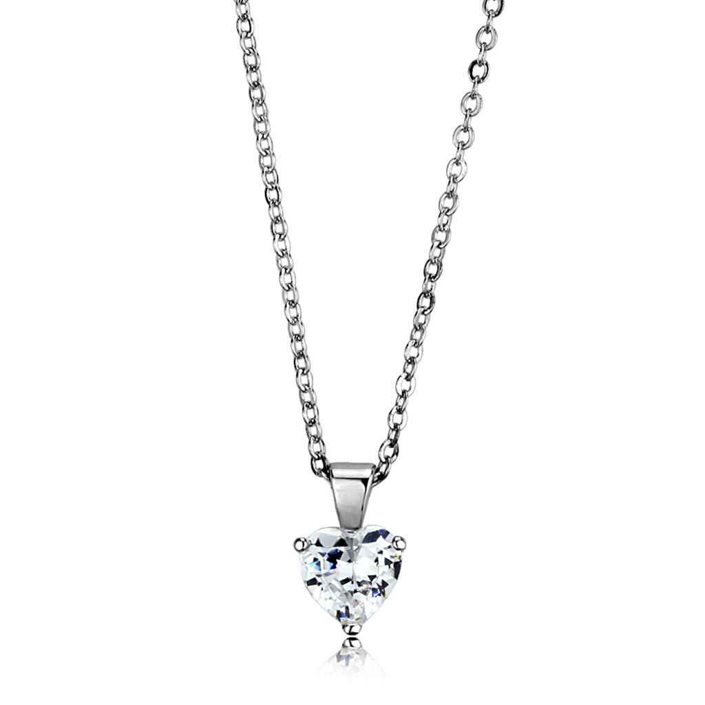 LO3935 - Rhodium Brass Chain Pendant with AAA Grade CZ  in Clear-0