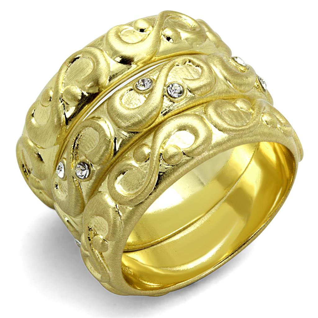 LO3946 - Gold & Brush Brass Ring with Top Grade Crystal  in Clear-0