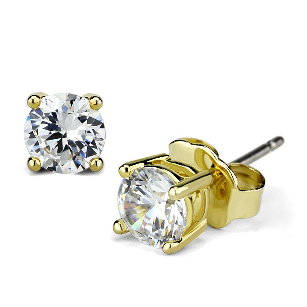 LO3958 - Gold Brass Earrings with AAA Grade CZ  in Clear-0