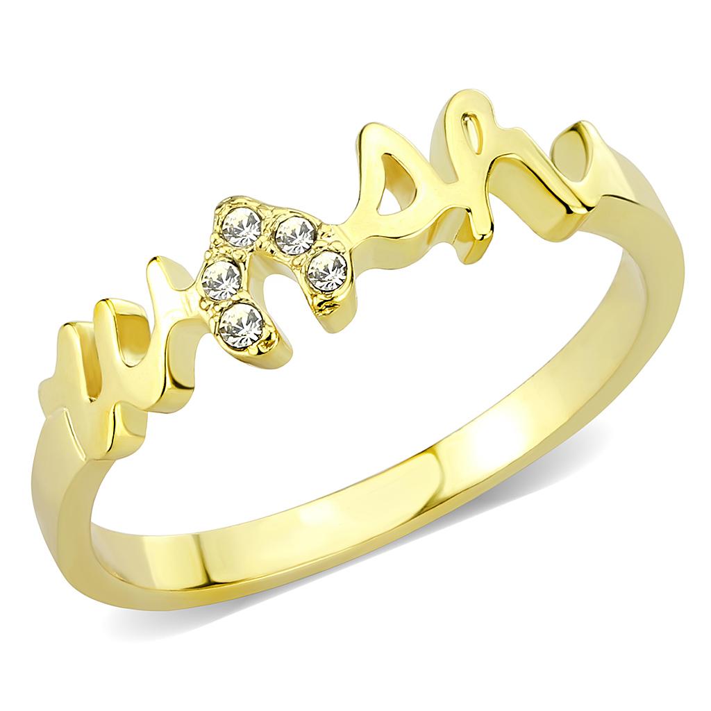LO3966 - Flash Gold Brass Ring with Top Grade Crystal  in Clear-0