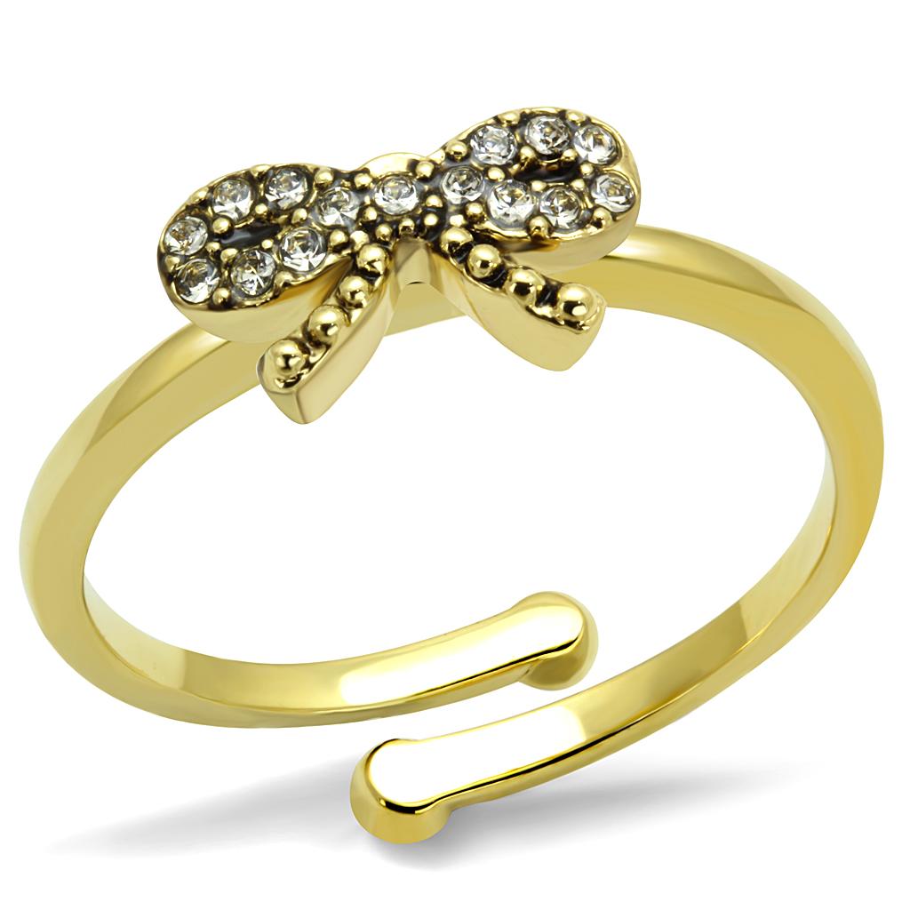 LO4042 - Flash Gold Brass Ring with Top Grade Crystal  in Clear-0