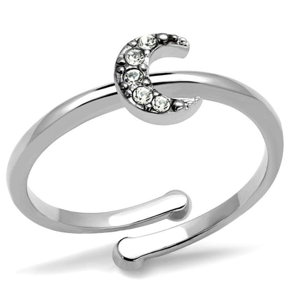 LO4045 - Rhodium Brass Ring with Top Grade Crystal  in Clear-0