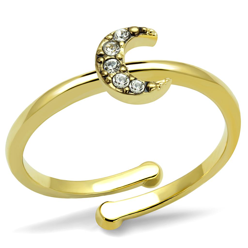 LO4046 - Flash Gold Brass Ring with Top Grade Crystal  in Clear-0