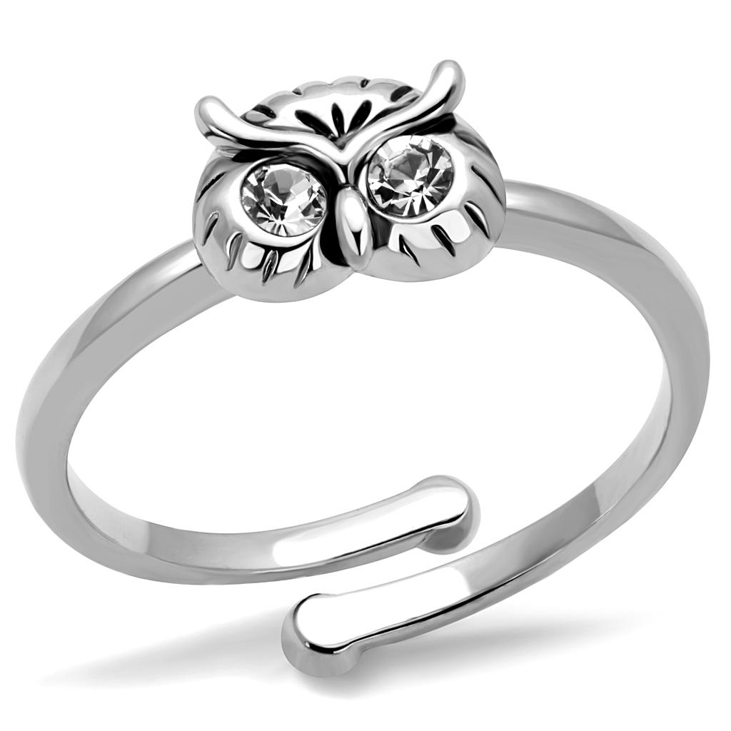 LO4049 - Rhodium Brass Ring with Top Grade Crystal  in Clear-0