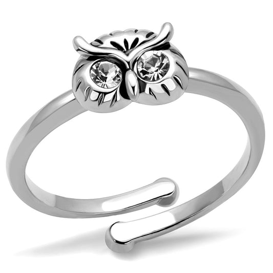 LO4049 - Rhodium Brass Ring with Top Grade Crystal  in Clear-0