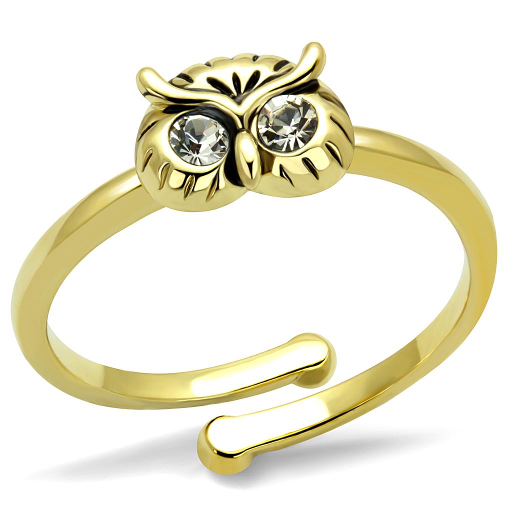 LO4050 - Flash Gold Brass Ring with Top Grade Crystal  in Clear-0