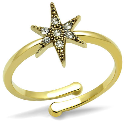 LO4052 - Flash Gold Brass Ring with Top Grade Crystal  in Clear-0