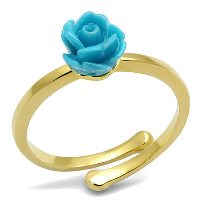 LO4060 - Flash Gold Brass Ring with Synthetic Synthetic Stone in Sea Blue-0