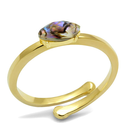 LO4062 - Flash Gold Brass Ring with Precious Stone Conch in Multi Color-0
