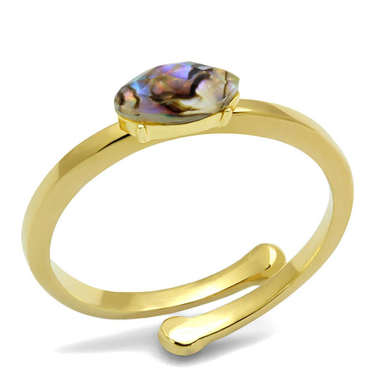 LO4062 - Flash Gold Brass Ring with Precious Stone Conch in Multi Color-0