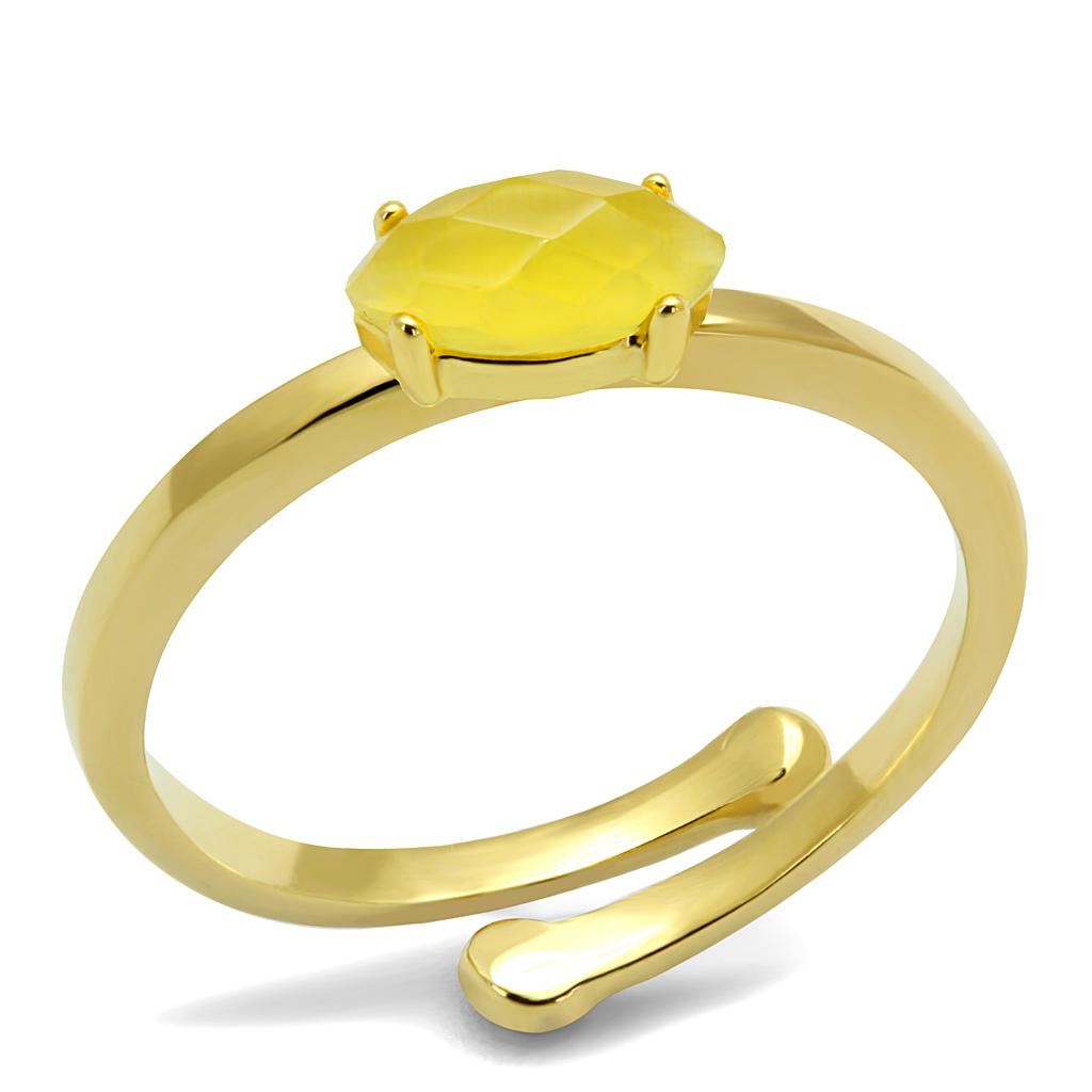 LO4066 - Flash Gold Brass Ring with Synthetic Cat Eye in Topaz-0
