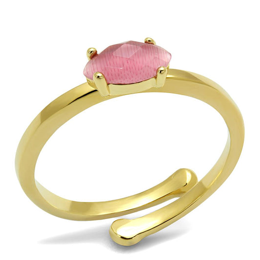 LO4069 - Flash Gold Brass Ring with Synthetic Cat Eye in Rose-0