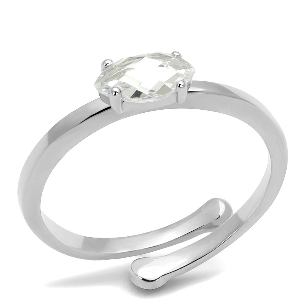 LO4070 - Rhodium Brass Ring with AAA Grade CZ  in Clear-0