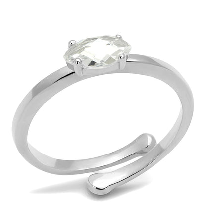 LO4070 - Rhodium Brass Ring with AAA Grade CZ  in Clear-0