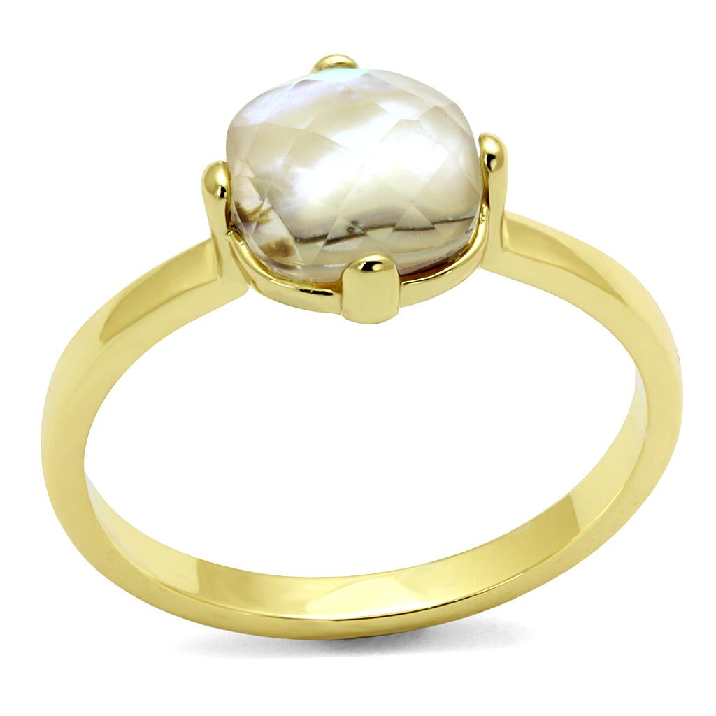 LO4071 - Flash Gold Brass Ring with Precious Stone Conch in Aurora Borealis (Rainbow Effect)-0