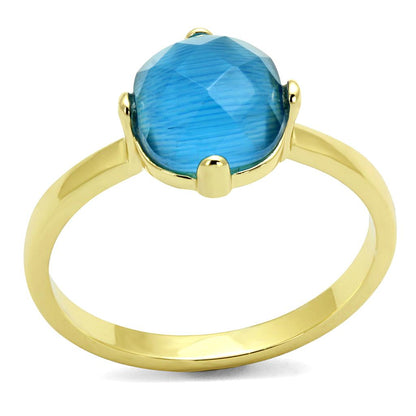 LO4073 - Flash Gold Brass Ring with Synthetic Cat Eye in Capri Blue-0
