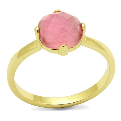 LO4075 - Flash Gold Brass Ring with Synthetic Cat Eye in Rose-0